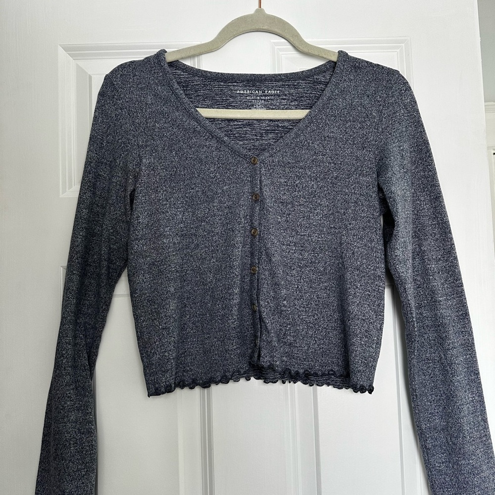 American Eagle Soft & Sexy Plush Heathered Blue Sweater